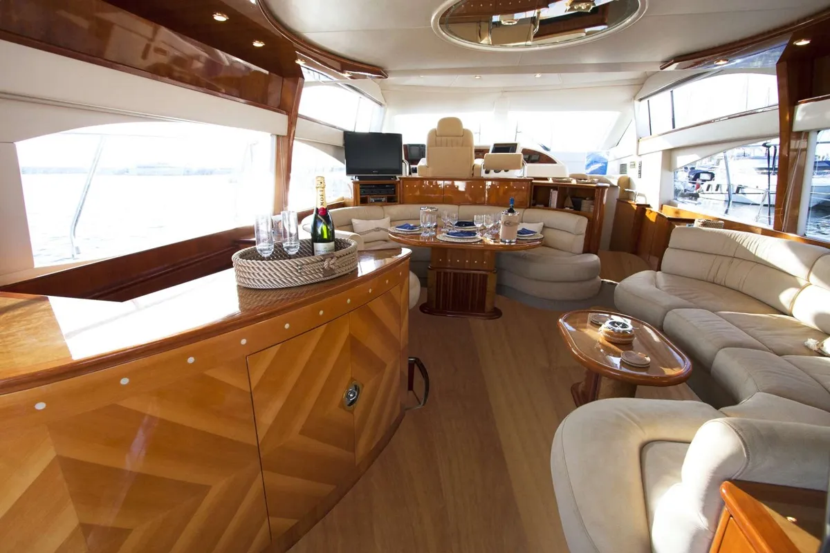 Salon of Linda II, a Azimut 58 motorboat at Glyfada, Greece