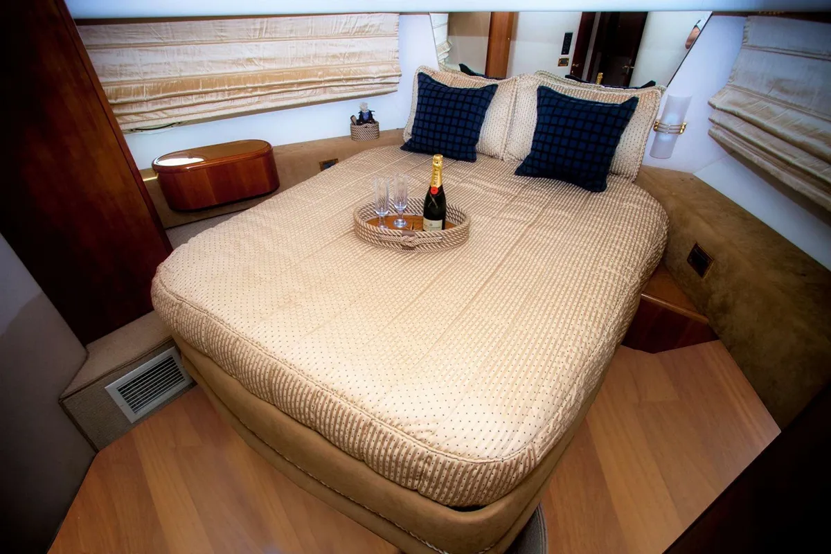 Cabin on Linda II, a Azimut 58 motorboat at Glyfada, Greece