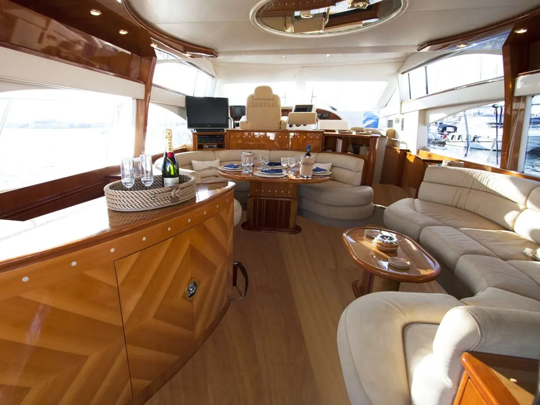 Salon of Linda II, a Azimut 58 motorboat at Glyfada, Greece