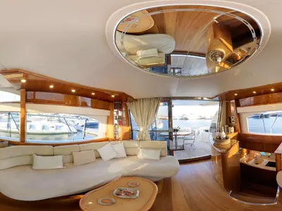 Salon of Linda II, a Azimut 58 motorboat at Glyfada, Greece