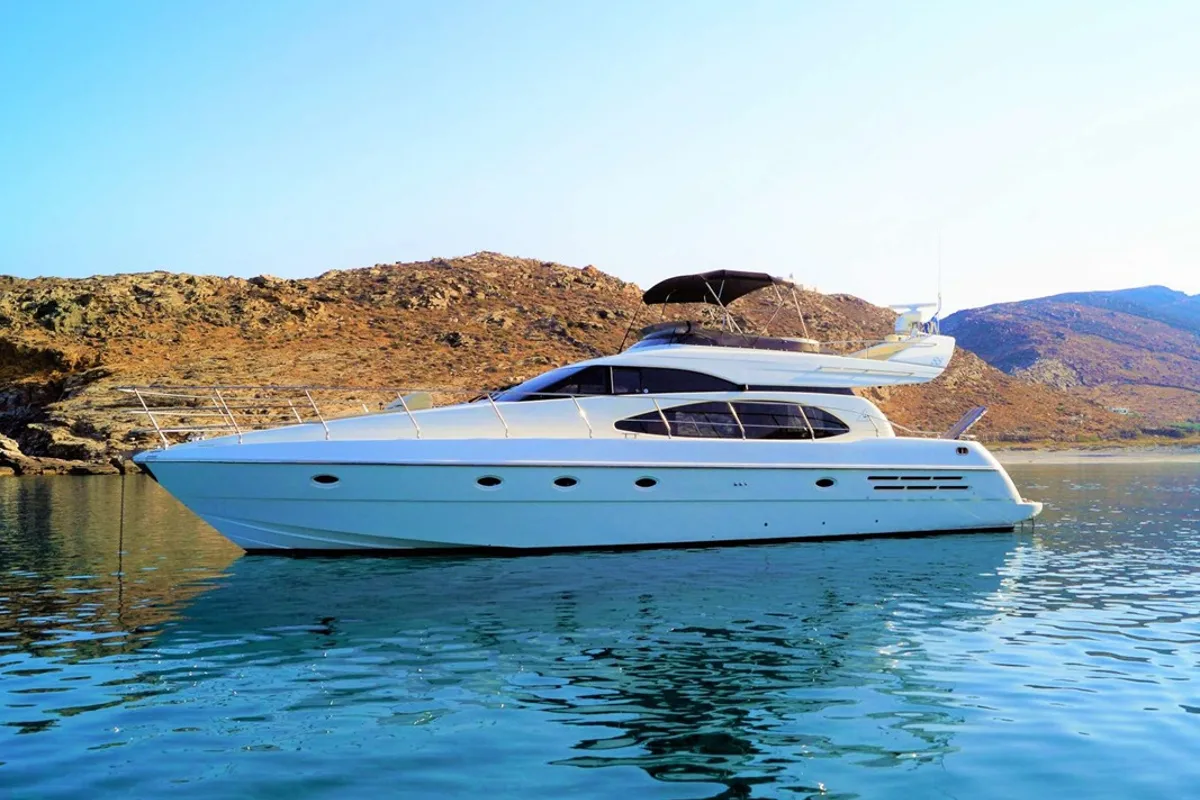 Exterior view of Linda II, a Azimut 58 motorboat at Glyfada, Greece