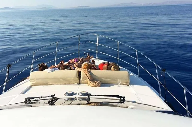 Deck of Linda II, a Azimut 58 motorboat at Glyfada, Greece