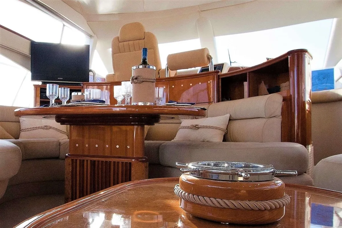 Salon of Linda II, a Azimut 58 motorboat at Glyfada, Greece