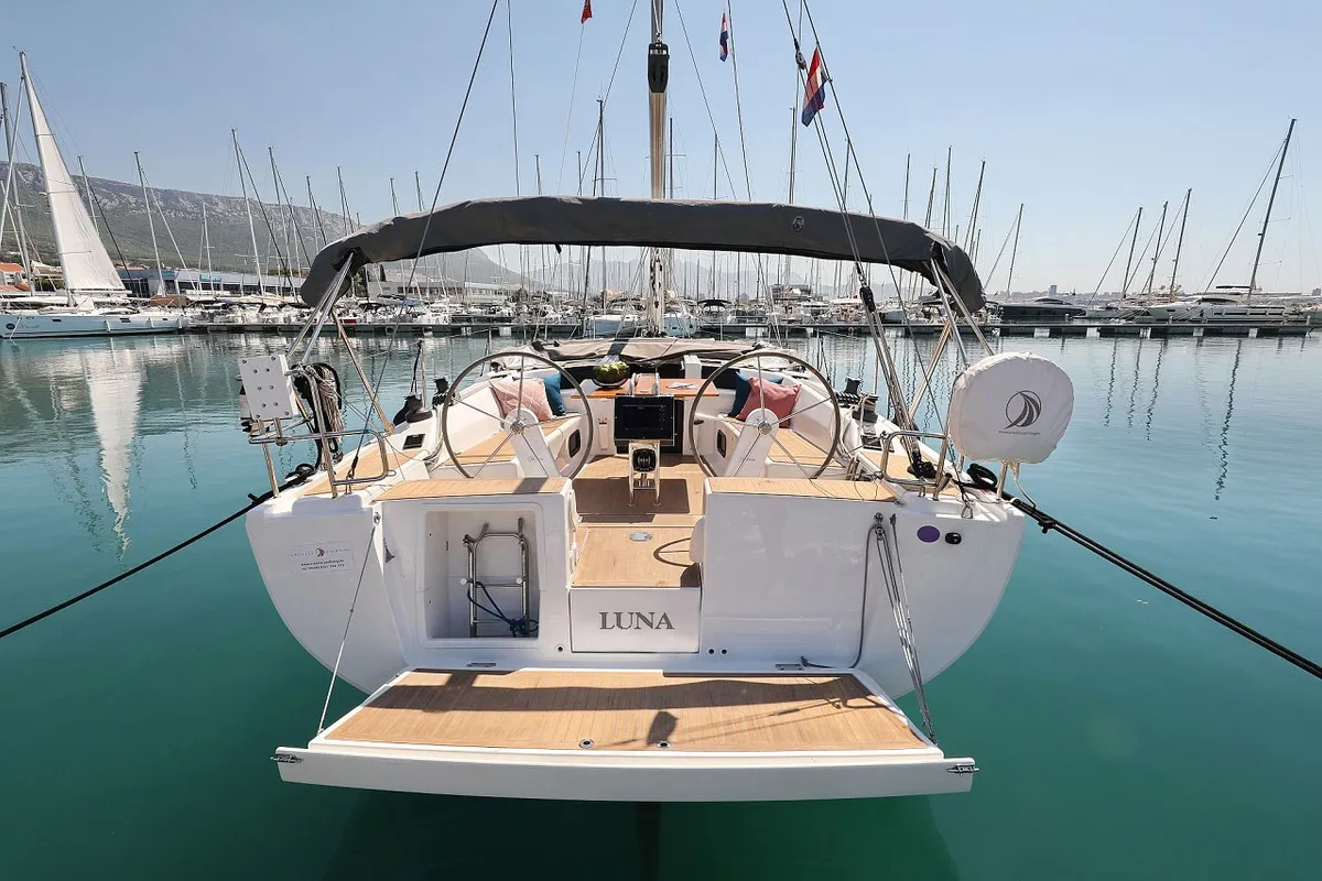 Exterior view of Luna, a Hanse 415 sailboat at Grad Šibenik, Croatia