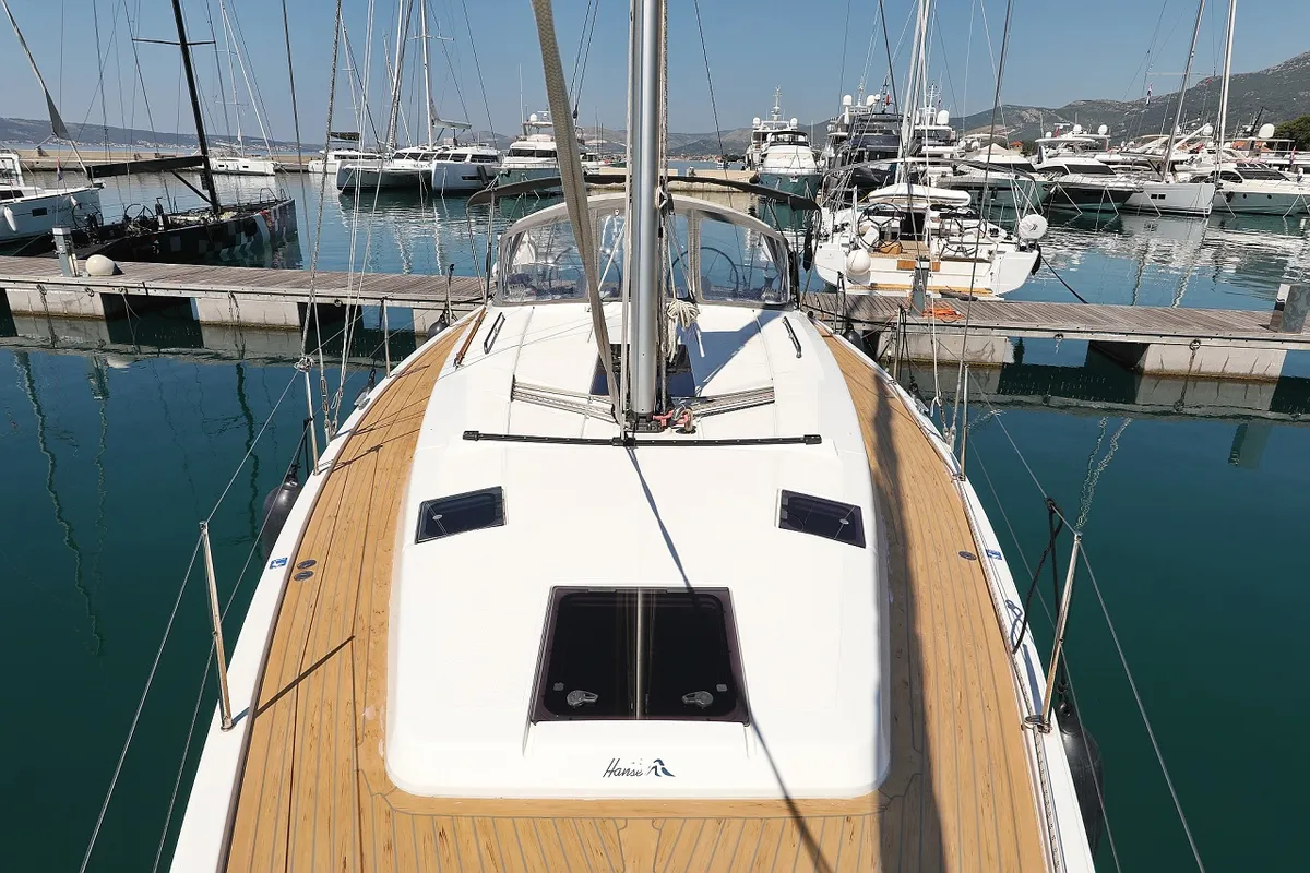 Deck of Luna, a Hanse 415 sailboat at Grad Šibenik, Croatia