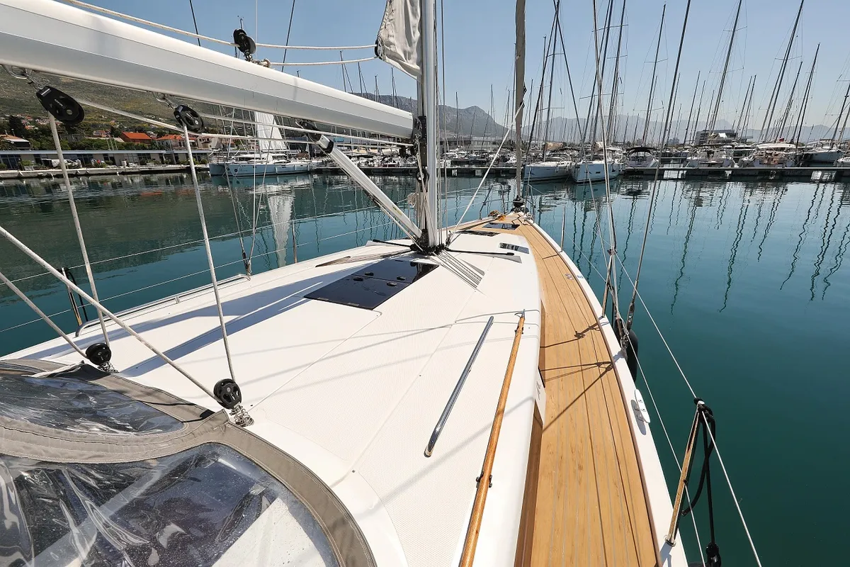 Deck of Luna, a Hanse 415 sailboat at Grad Šibenik, Croatia