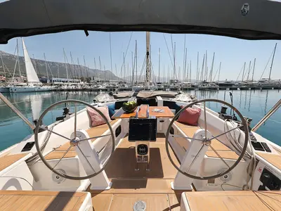Cockpit of Luna, a Hanse 415 sailboat at Grad Šibenik, Croatia