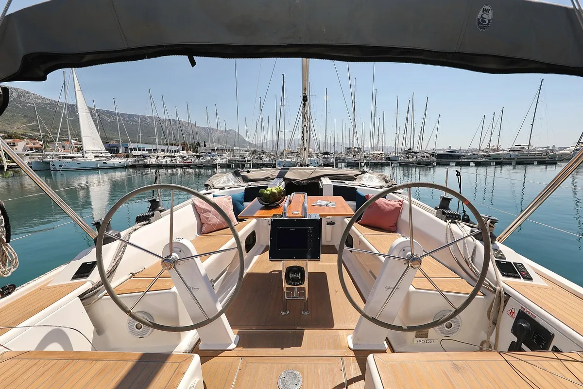 Cockpit of Luna, a Hanse 415 sailboat at Grad Šibenik, Croatia