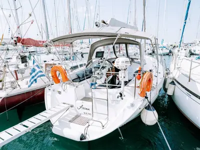 Cockpit of ANIMA, a Beneteau Oceanis 361 sailboat at Athens, Marina Delta Kallithea, Greece