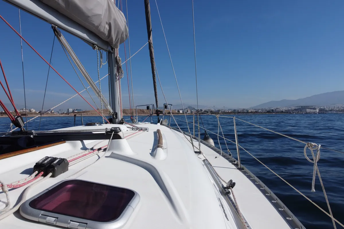Deck of ANIMA, a Beneteau Oceanis 361 sailboat at Athens, Marina Delta Kallithea, Greece