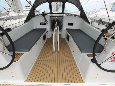 Cockpit of Amelie, a Jeanneau Sun Odyssey 380 sailboat at Grad Biograd na Moru, Croatia