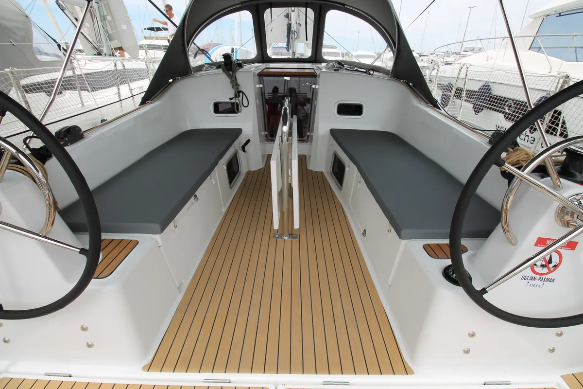 Cockpit of Amelie, a Jeanneau Sun Odyssey 380 sailboat at Grad Biograd na Moru, Croatia