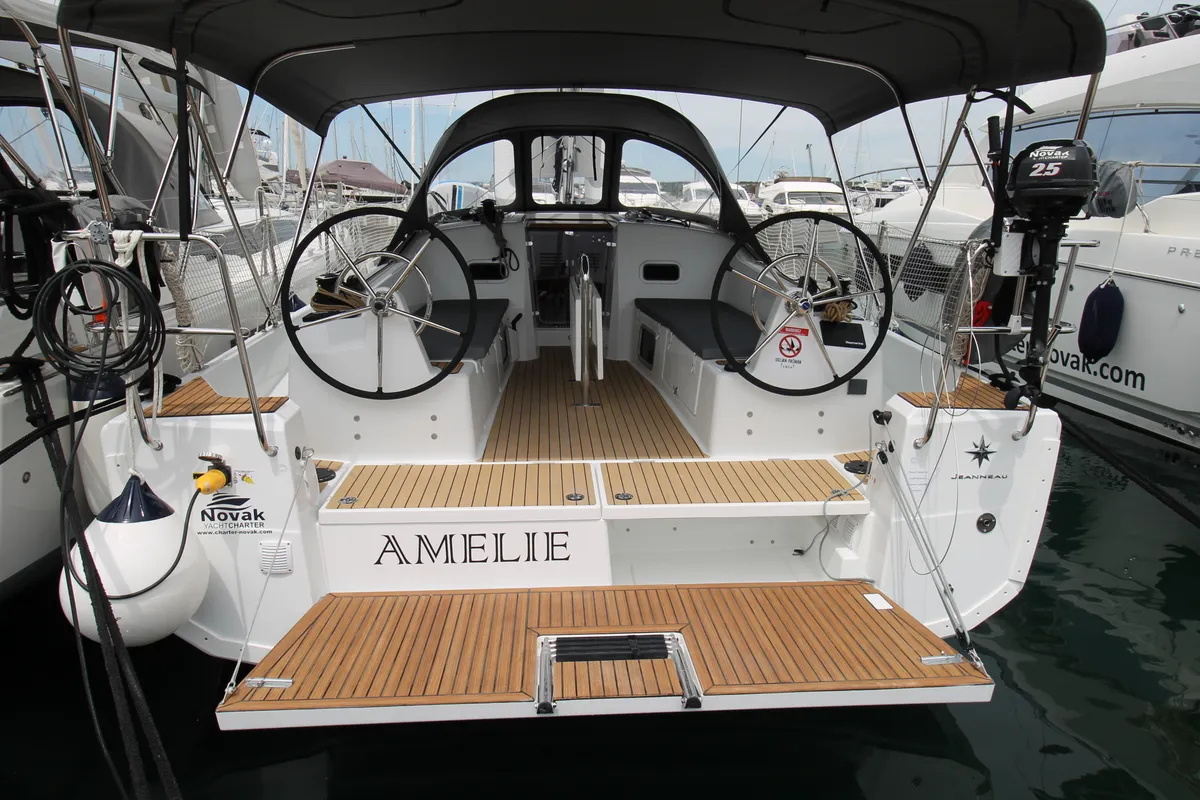 Deck of Amelie, a Jeanneau Sun Odyssey 380 sailboat at Grad Biograd na Moru, Croatia