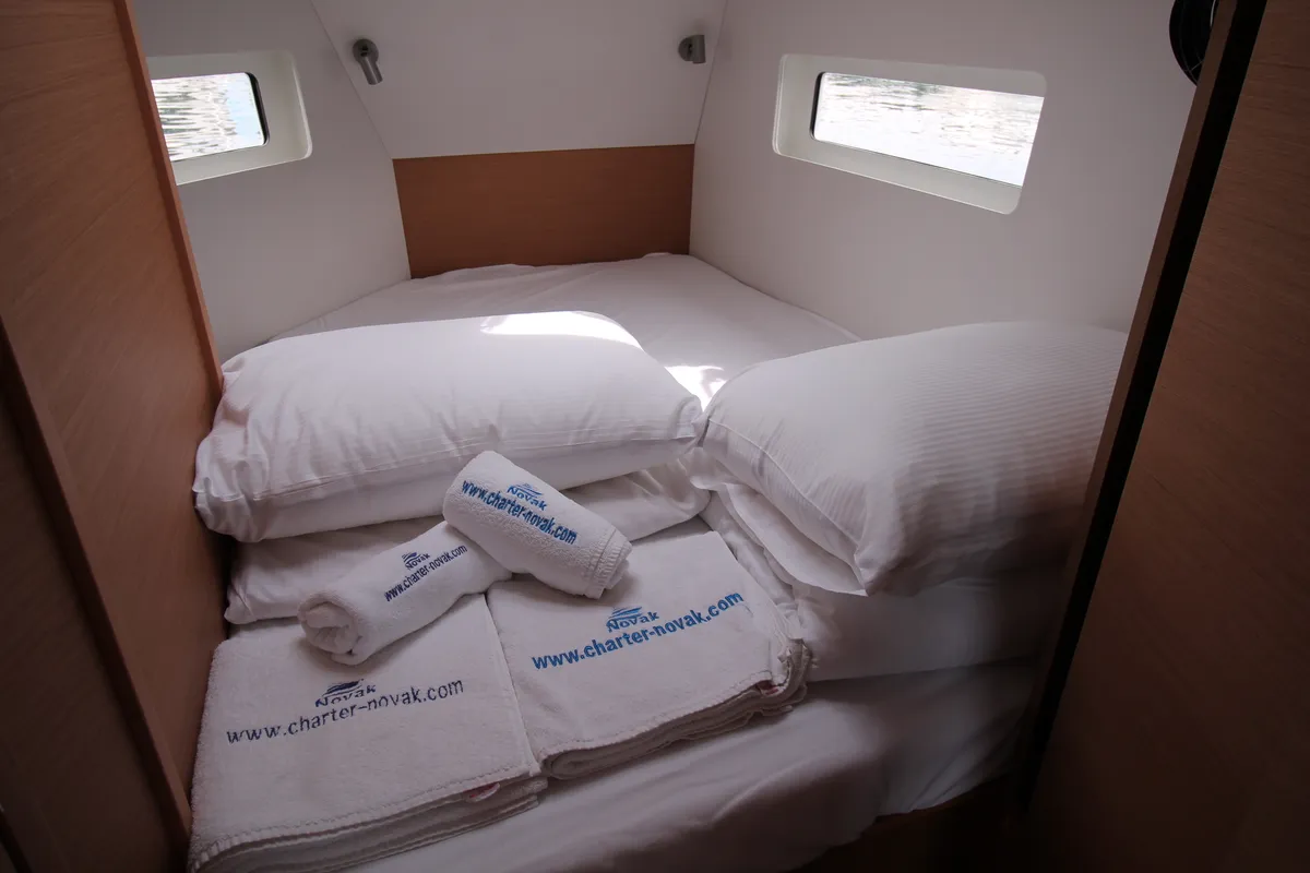Cabin on Amelie, a Jeanneau Sun Odyssey 380 sailboat at Grad Biograd na Moru, Croatia