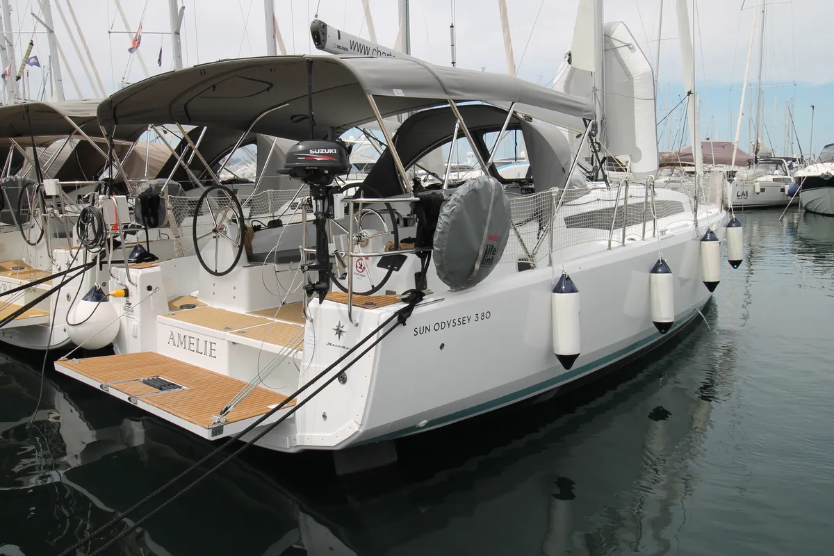 Exterior view of Amelie, a Jeanneau Sun Odyssey 380 sailboat at Grad Biograd na Moru, Croatia