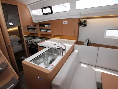 Galley of Amelie, a Jeanneau Sun Odyssey 380 sailboat at Grad Biograd na Moru, Croatia