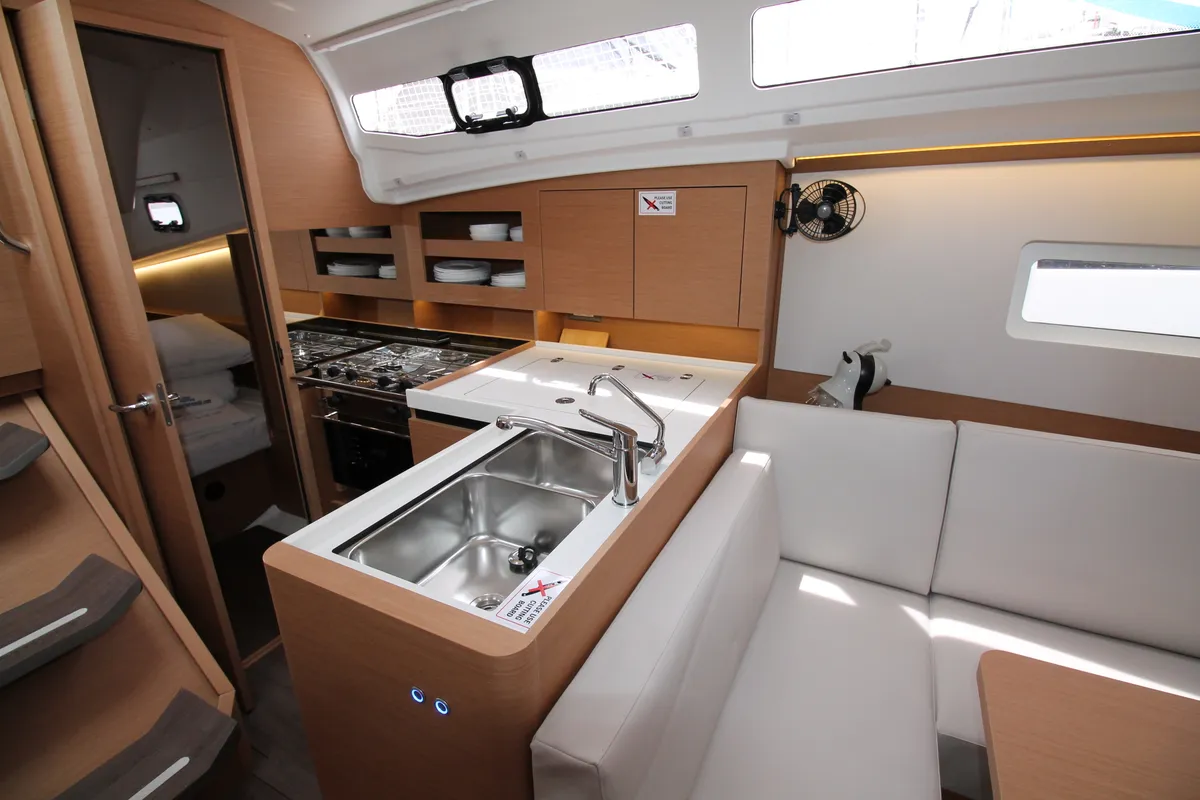 Galley of Amelie, a Jeanneau Sun Odyssey 380 sailboat at Grad Biograd na Moru, Croatia