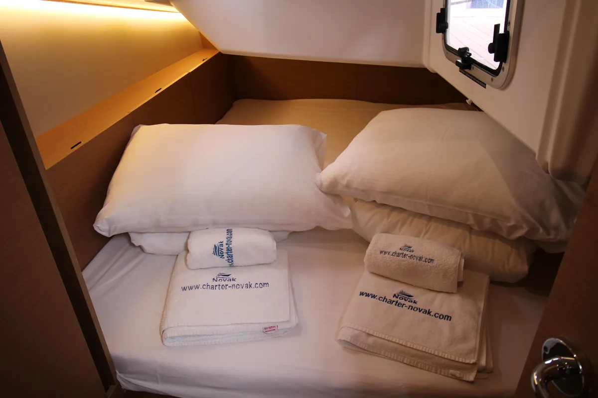 Cabin on Amelie, a Jeanneau Sun Odyssey 380 sailboat at Grad Biograd na Moru, Croatia