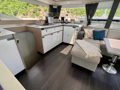 Galley of Spindrift, a Fountaine Pajot Elba 45 catamaran at Parham Town, British Virgin Islands