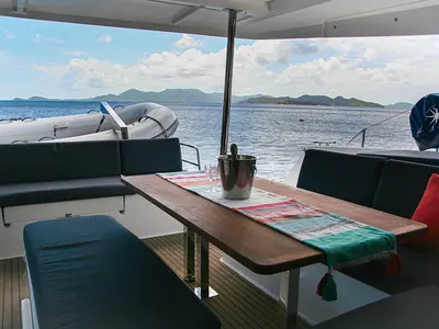 Spindrift, a Fountaine Pajot Elba 45 catamaran at Road Town, British Virgin Islands