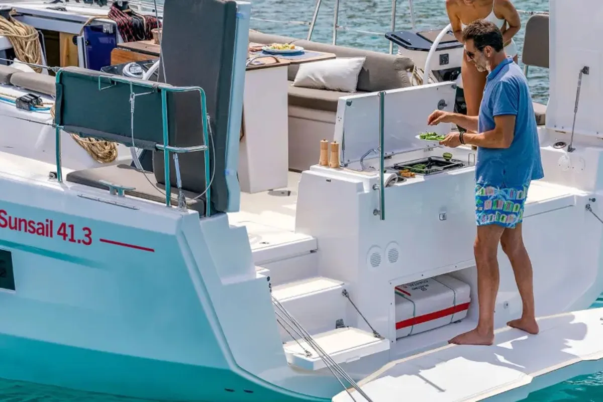 Deck of Dufour 41, a sailboat at Marina, Croatia