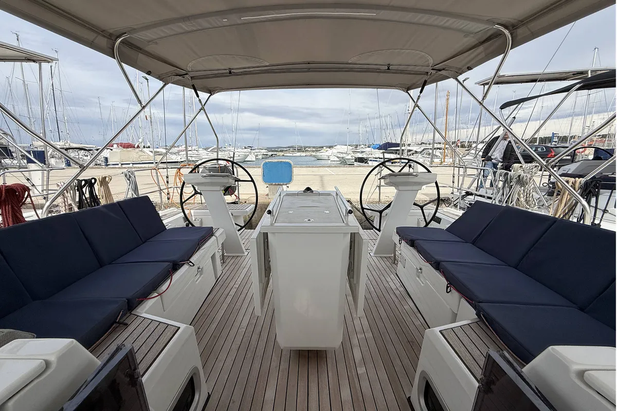 Deck of Artemis, a Beneteau Oceanis 46.1 sailboat at Općina Rogoznica, Croatia