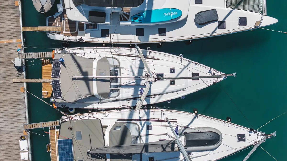 Exterior view of Peace, a Beneteau Oceanis 41.1 sailboat at Municipal Unit of Lefkada, Greece