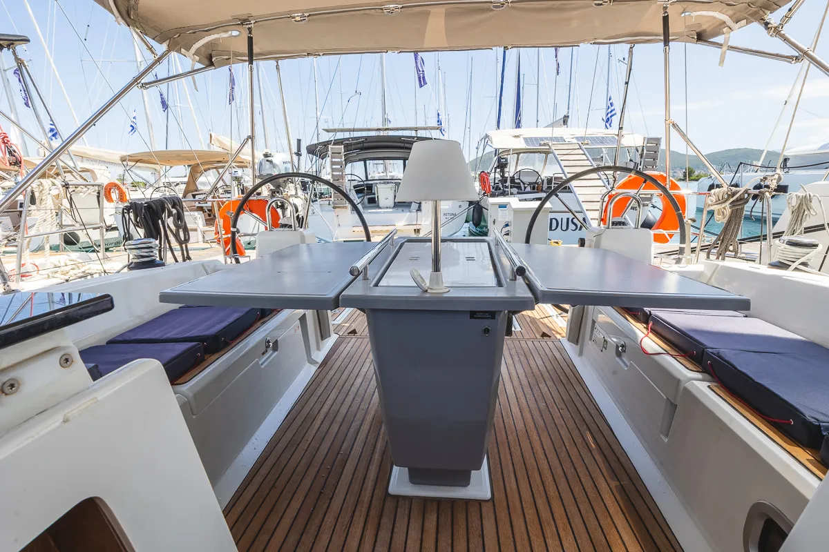 Cockpit of Peace, a Beneteau Oceanis 41.1 sailboat at Municipal Unit of Lefkada, Greece
