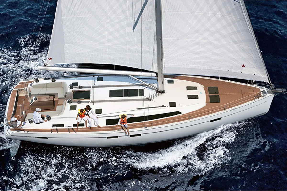 Exterior view of India, a Bavaria Cruiser 51 sailboat at Općina Sukošan, Croatia