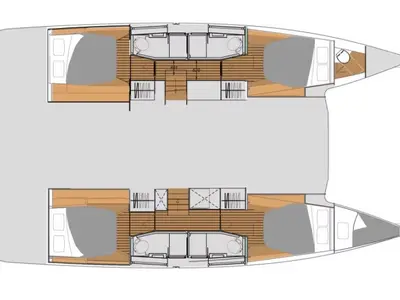 Floor plan of Nauti Intentions, a Fountaine Pajot Elba 45 catamaran at Road Town, British Virgin Islands