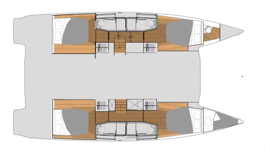 Floor plan of Nauti Intentions, a Fountaine Pajot Elba 45 catamaran at Road Town, British Virgin Islands