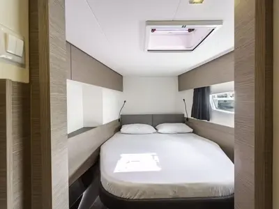 Cabin on Nauti Intentions, a Fountaine Pajot Elba 45 catamaran at Road Town, British Virgin Islands
