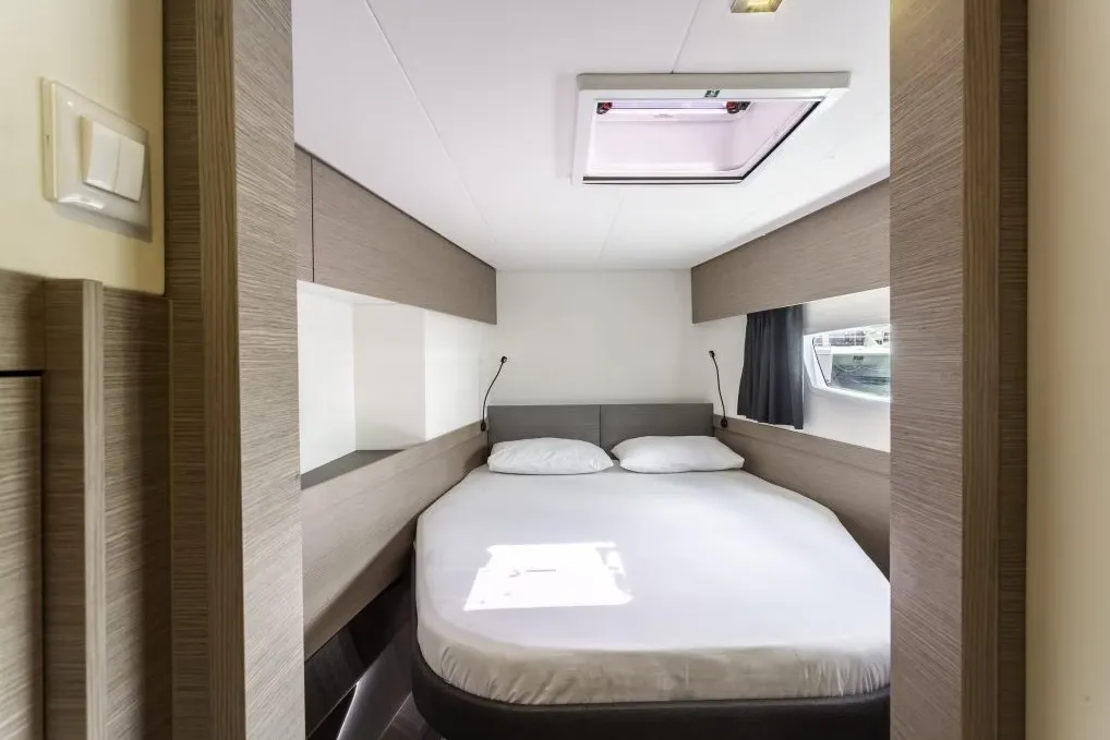 Cabin on Nauti Intentions, a Fountaine Pajot Elba 45 catamaran at Road Town, British Virgin Islands