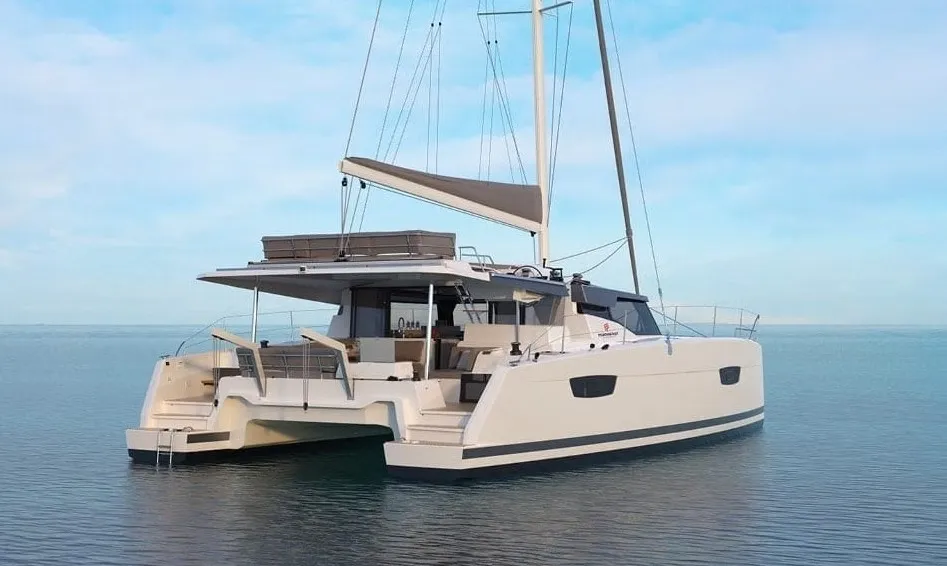 Exterior view of Nauti Intentions, a Fountaine Pajot Elba 45 catamaran at Road Town, British Virgin Islands