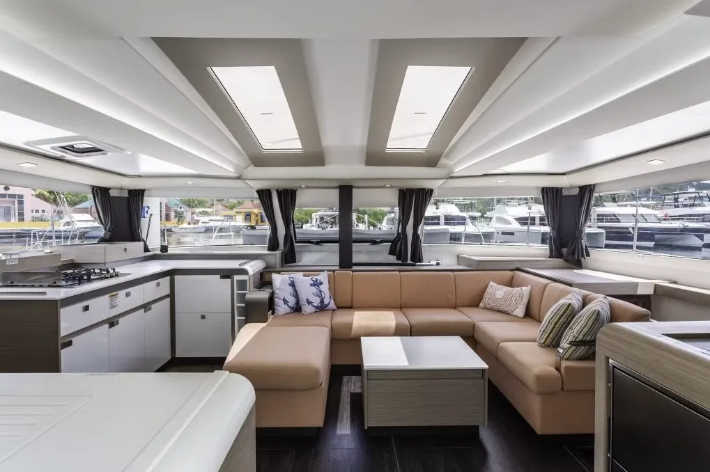 Salon of Nauti Intentions, a Fountaine Pajot Elba 45 catamaran at Road Town, British Virgin Islands