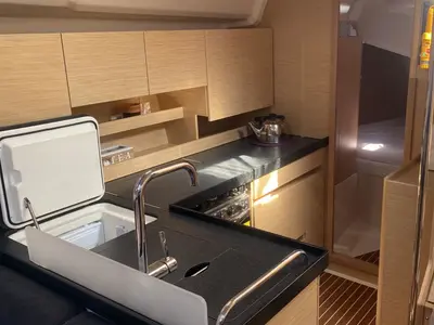 Galley of Edelweiss, a Hanse 458 sailboat at Municipal Unit of Lefkada, Greece