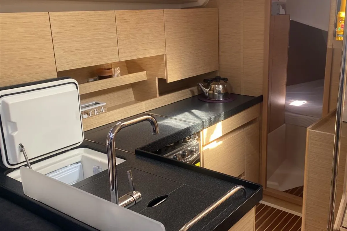 Galley of Edelweiss, a Hanse 458 sailboat at Municipal Unit of Lefkada, Greece