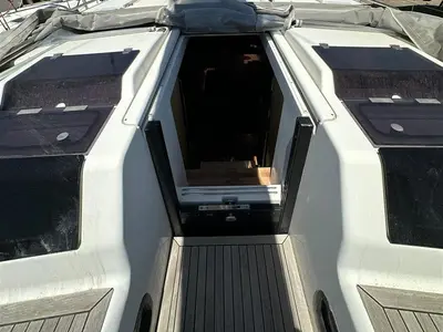 Deck of Edelweiss, a Hanse 458 sailboat at Municipal Unit of Lefkada, Greece
