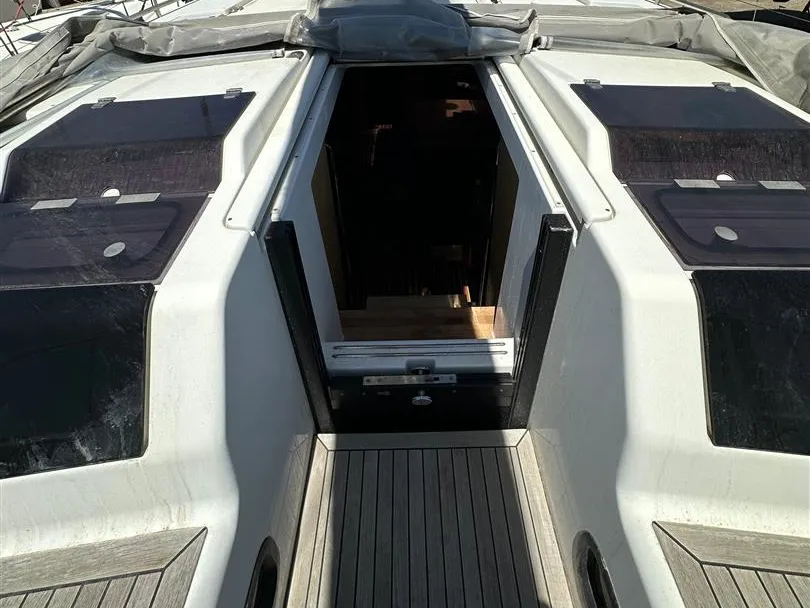 Deck of Edelweiss, a Hanse 458 sailboat at Municipal Unit of Lefkada, Greece
