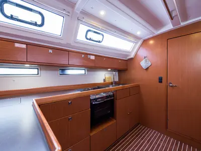 Galley of Morning Star, a Bavaria Cruiser 46 sailboat at Nea Peramos, Greece