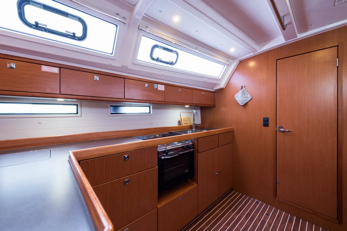 Galley of Morning Star, a Bavaria Cruiser 46 sailboat at Nea Peramos, Greece