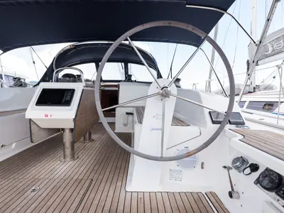 Cockpit of Morning Star, a Bavaria Cruiser 46 sailboat at Nea Peramos, Greece