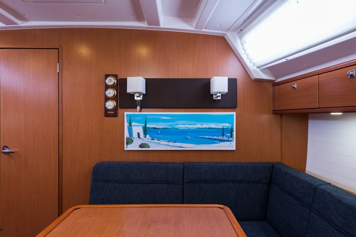 Salon of Morning Star, a Bavaria Cruiser 46 sailboat at Nea Peramos, Greece