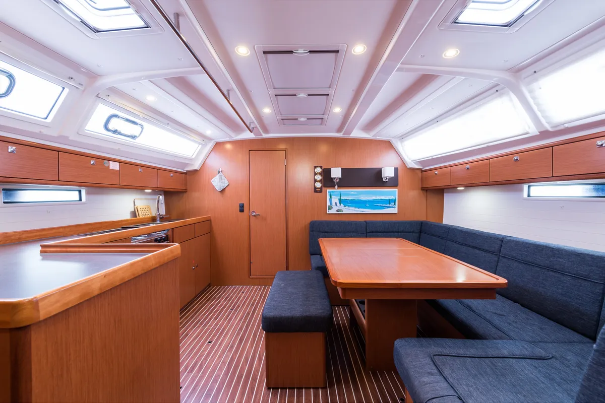 Salon of Morning Star, a Bavaria Cruiser 46 sailboat at Nea Peramos, Greece