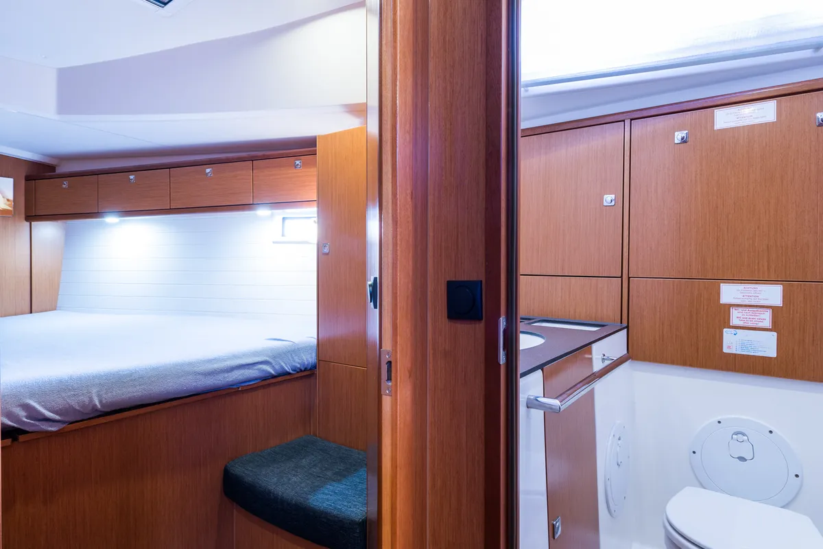 Cabin on Morning Star, a Bavaria Cruiser 46 sailboat at Nea Peramos, Greece