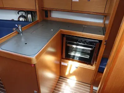 Galley of Nashira, a Bavaria Cruiser 34 sailboat at Olbia, Italy