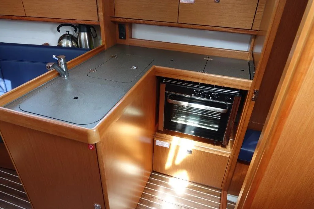 Galley of Nashira, a Bavaria Cruiser 34 sailboat at Olbia, Italy
