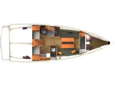 Floor plan of Gin Tonic, a Jeanneau Sun Odyssey 349 sailboat at Punat, Croatia