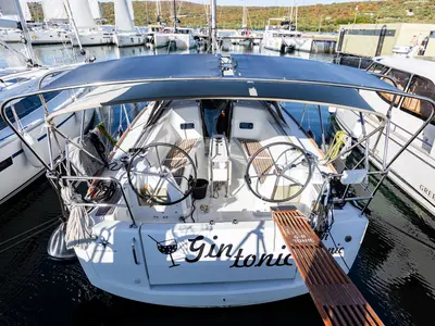 Cockpit of Gin Tonic, a Jeanneau Sun Odyssey 349 sailboat at Punat, Croatia