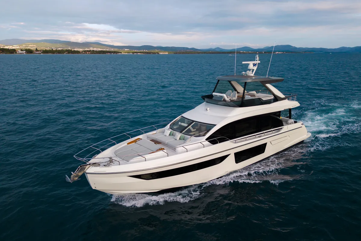 Exterior view of Donna, a Azimut 68E motor yacht at Grad Šibenik, Croatia